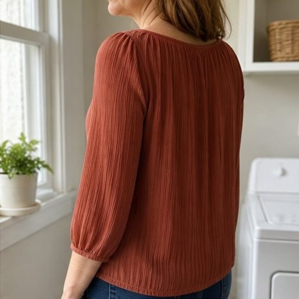 Rust Pleated Blouse - Picture 3 of 6